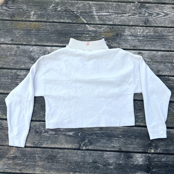 LUNYA Cozy Cotton Silk 1/4 Zip Pullover Calm Tan Sweater XS Boxy Fit - Picture 5 of 8